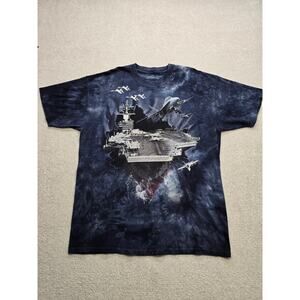 Vintage Y2K The Mountain Tie Dye  Navy Aircraft Carrier T Shirt  Men's Size 2XL
